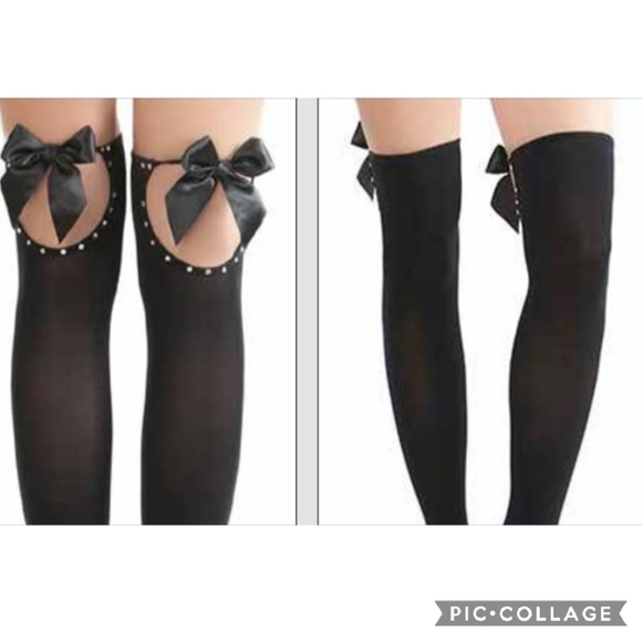 Women's stay up thigh high stockings w/ rhinestone - Picture 2 of 7
